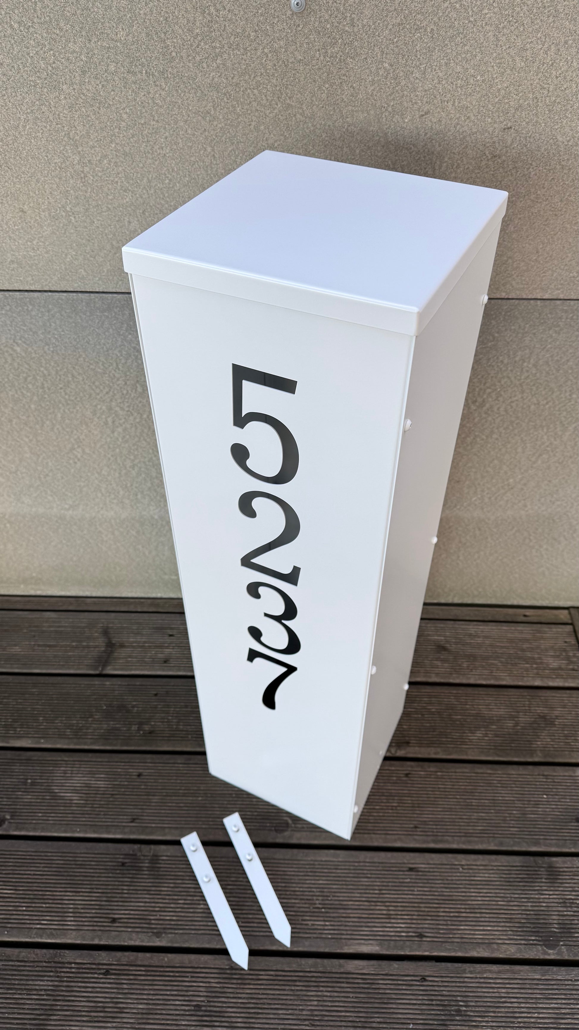 Top view of Modern Freestanding Steel Address Column & House Number Sign in white