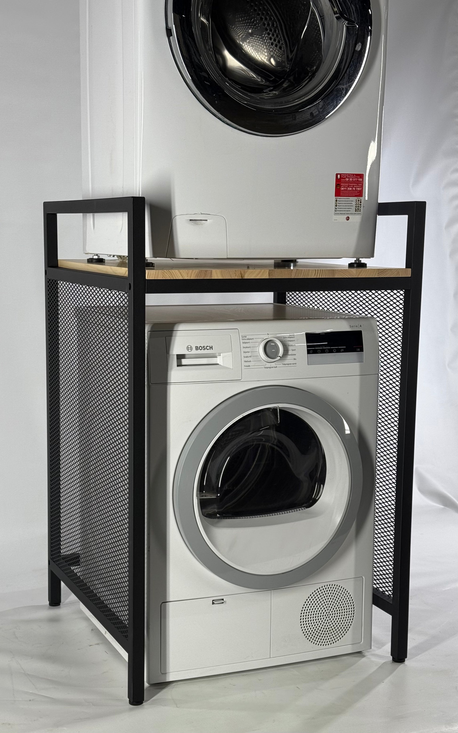 Front view with Washing Machine and Drryer of Steel Stand for Washing Machine and Dryer - AIR