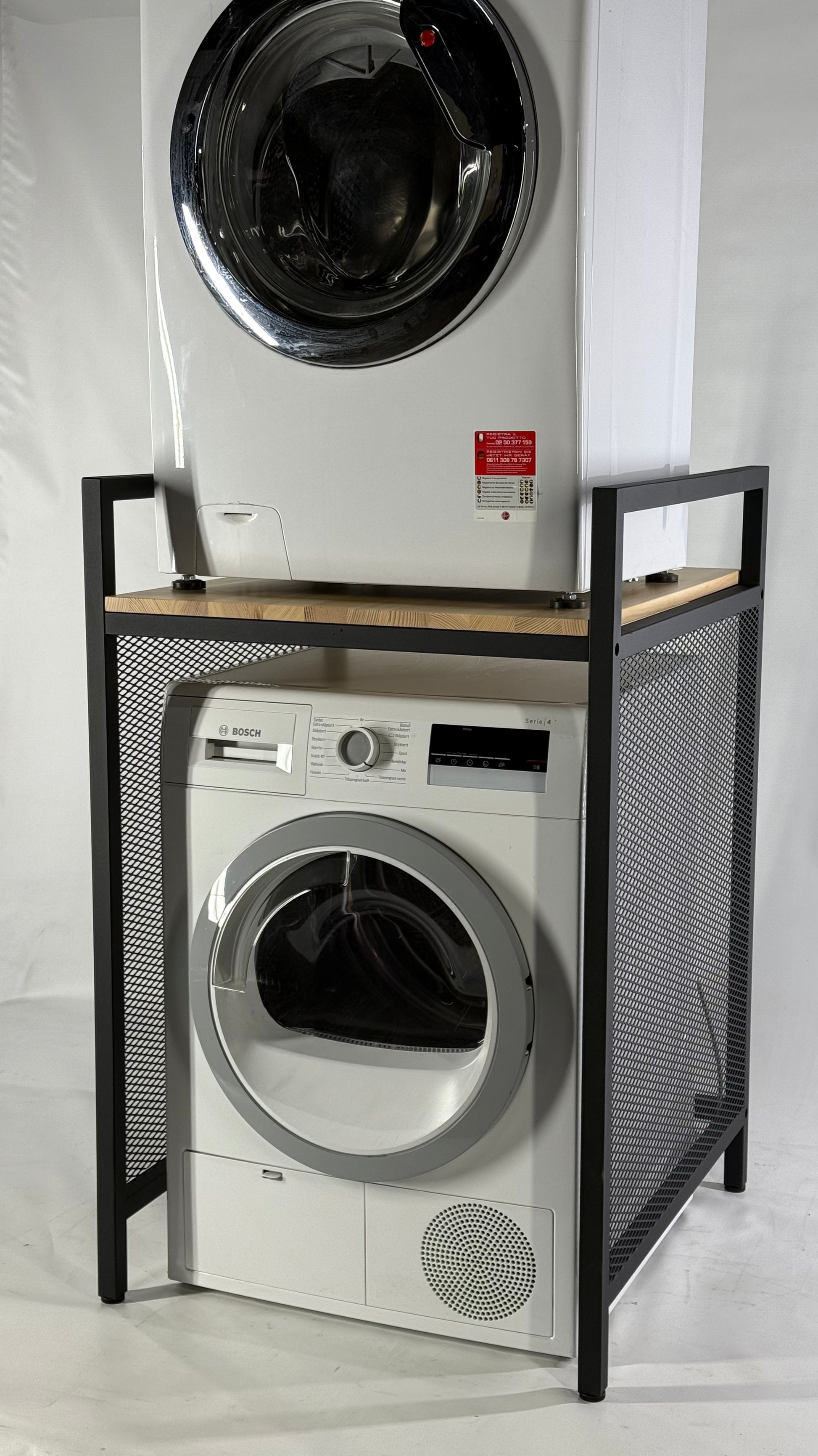 Front view with Washing Machine and Dryer of Steel Stand for Washing Machine and Dryer - AIR