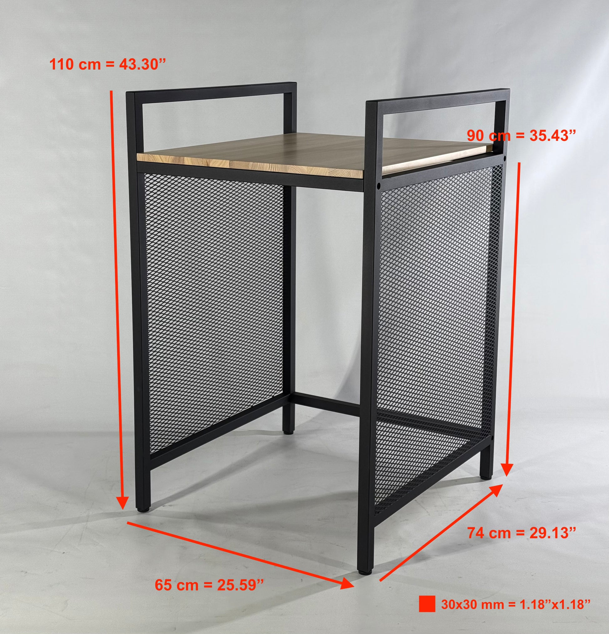 Front view with dimensions of Steel Stand for Washing Machine and Dryer - AIR