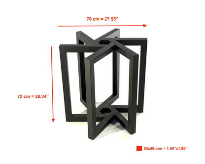 Side view with dimensions of Metal Dining Table Base - SUN