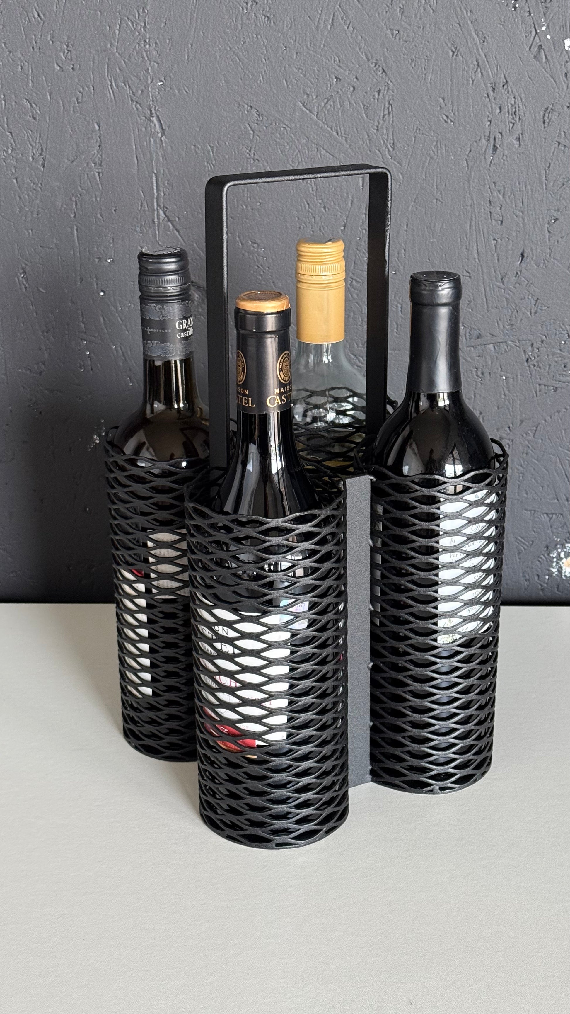 Front view with wine bottles of Metal Wine Basket - CARRY