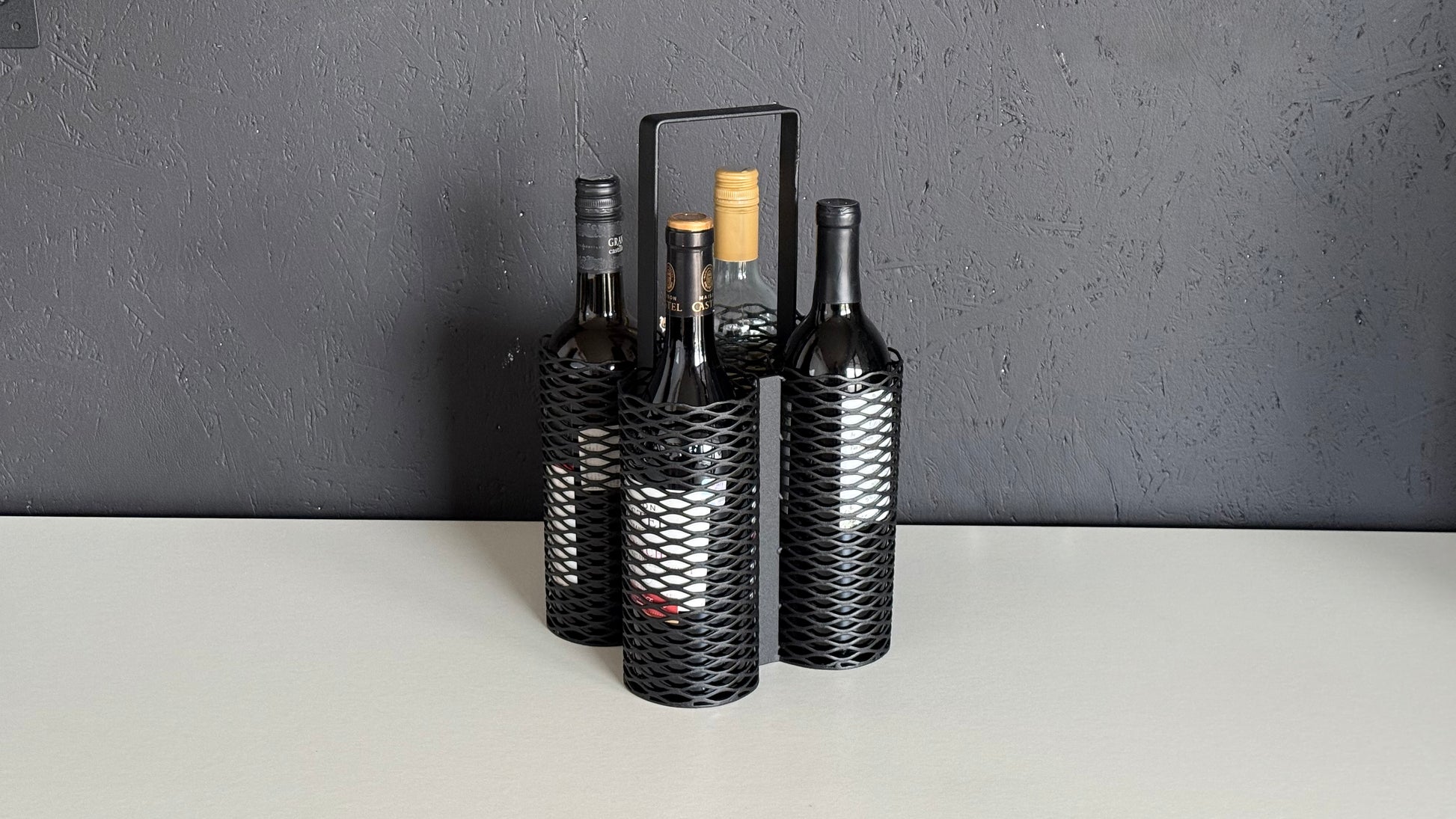Front view with wine bottles of Front view with wine bottles of Metal Wine Basket - CARRY