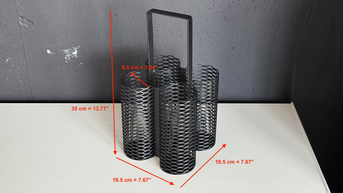 Front view with dimensions of Metal Wine Basket - CARRY