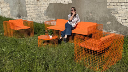 Outdoor & Indoor Metal Furniture Set – Modern Steel Sofa, Lounge Chairs & Coffee Table for Patio, Garden & Living Room - SQUARY