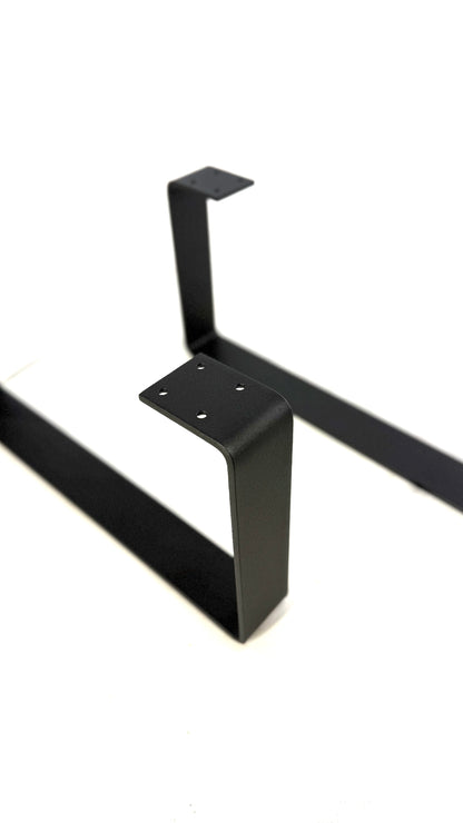 Close-up with holes for mounting screws of Set of 2 Metal Table Legs – Industrial Steel Bench & Console Frame – Powder Coated Furniture Legs for TV Stand, Sideboard, Coffee Table