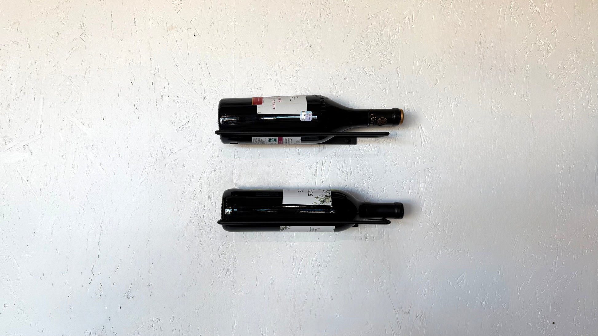Front view with wine bottles of Metal Wine Shelfs - SLIM