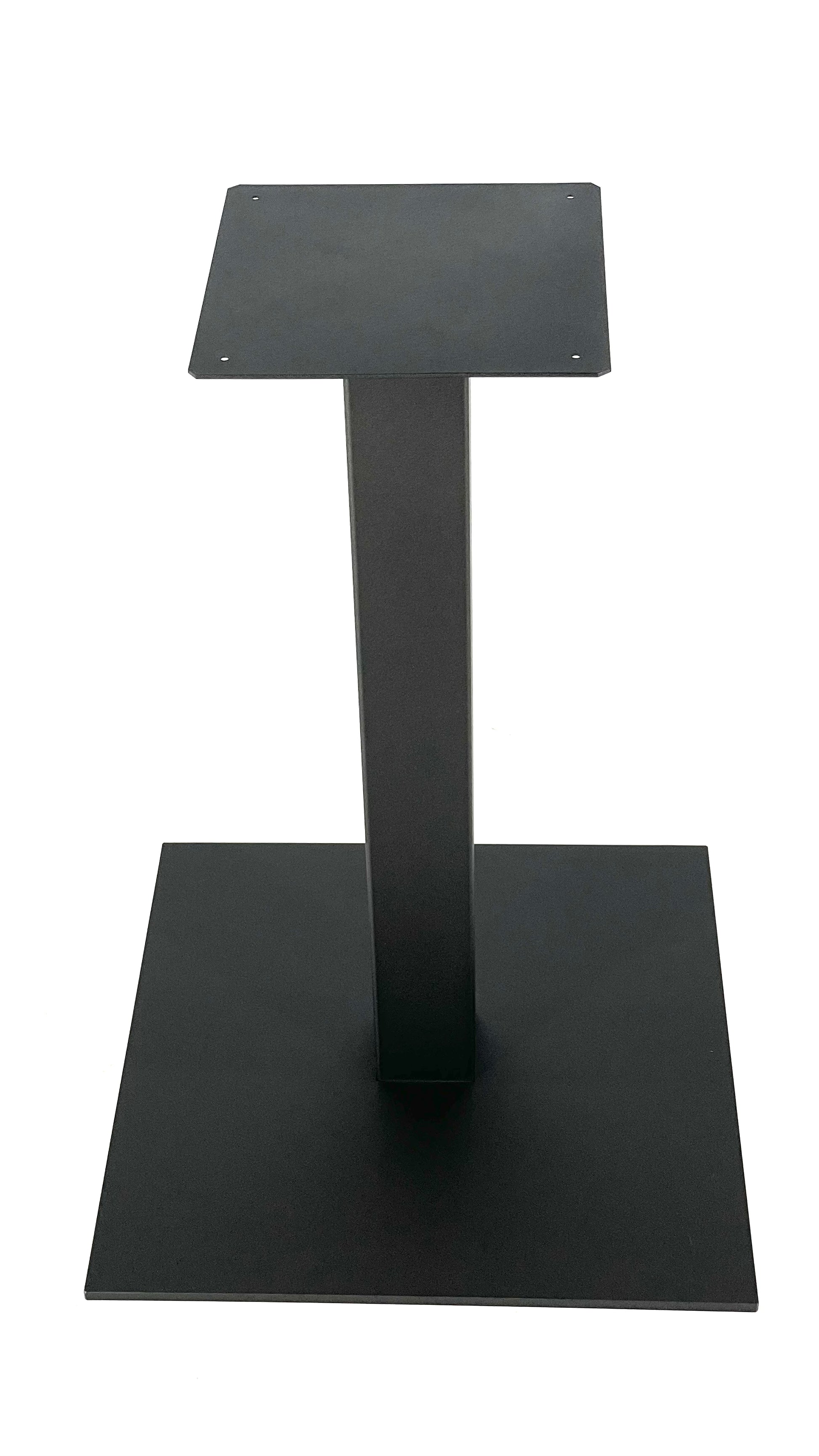 Top view o Bistro table base metal modern, square table base metal tulip style, powder coated steel pedestal table, black metal dining table leg steel