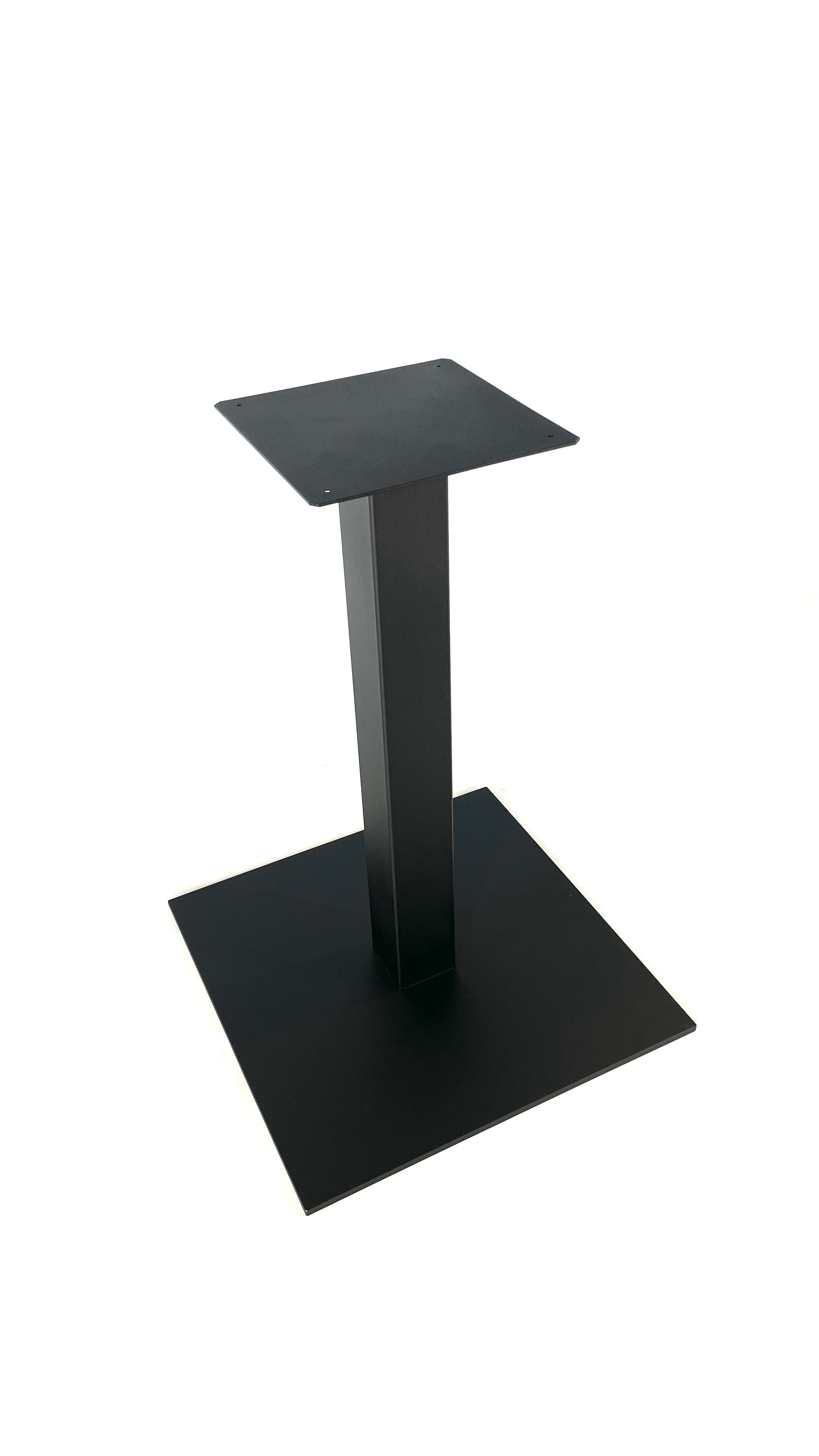 Side view of Bistro table base metal modern, square table base metal tulip style, powder coated steel pedestal table, black metal dining table leg steel