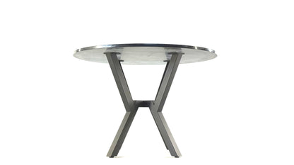 Side view with stone top of Industrial Spider-Style Steel Table Base - URBAN