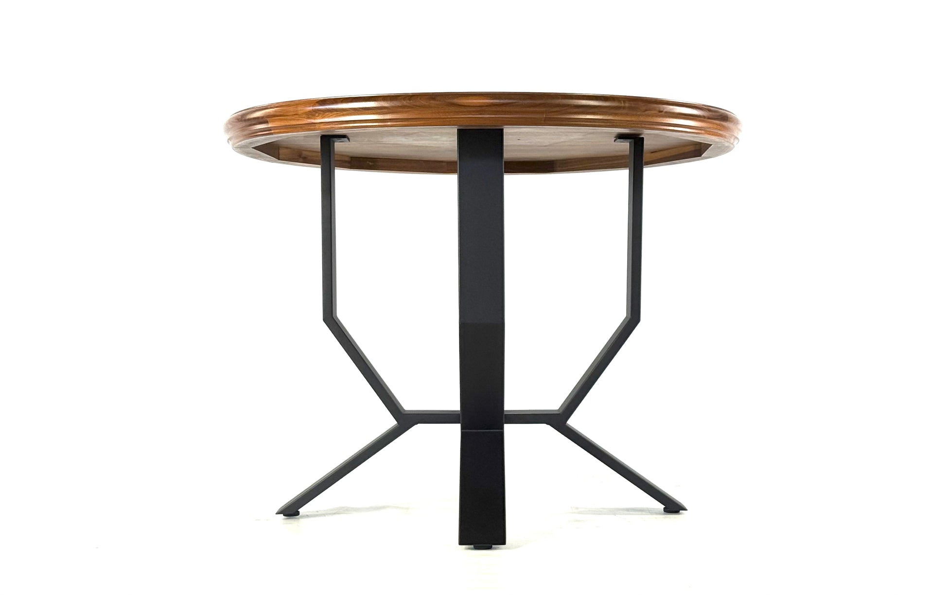 Under top view with Black Steel Table Base for Dining or Kitchen Table - TULIP and round walnut wood top