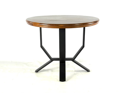 Front view with round walnut wood top and Black Steel Table Base for Dining or Kitchen Table - TULIP