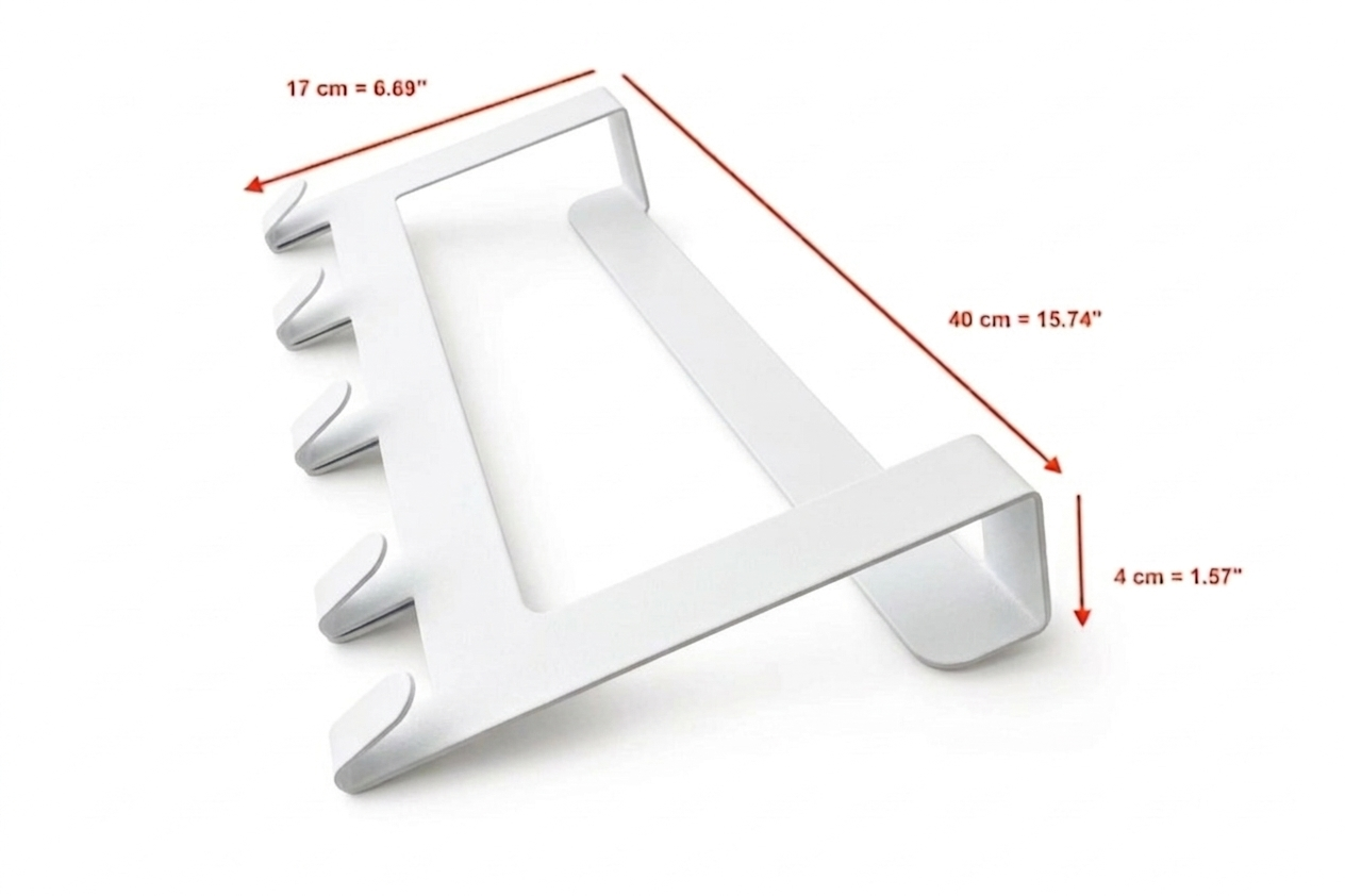 Industrial Over the Door 5-Hook Dimensions - White 
