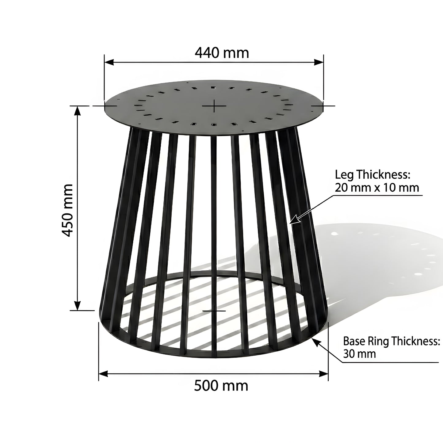 Modern Round Metal Table Base_Dimensions