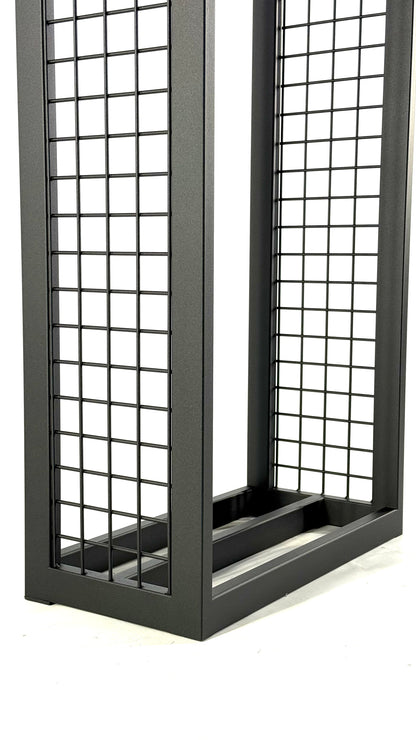 Modern Steel Firewood Rack with Mesh Sides - SQUARE