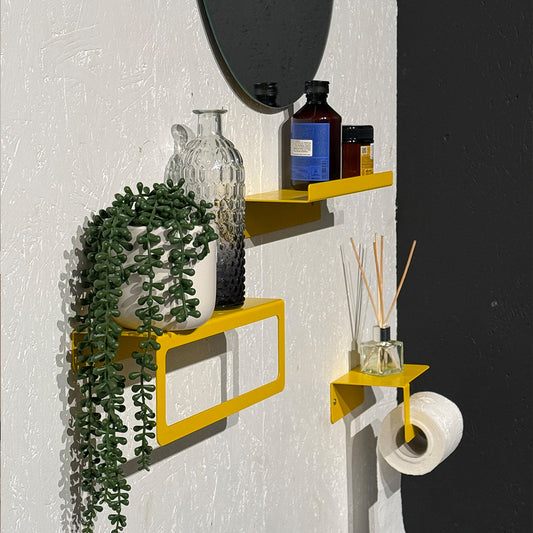 Modern Steel Wall Shelf Set with Towel Bar and Toilet Paper Holder