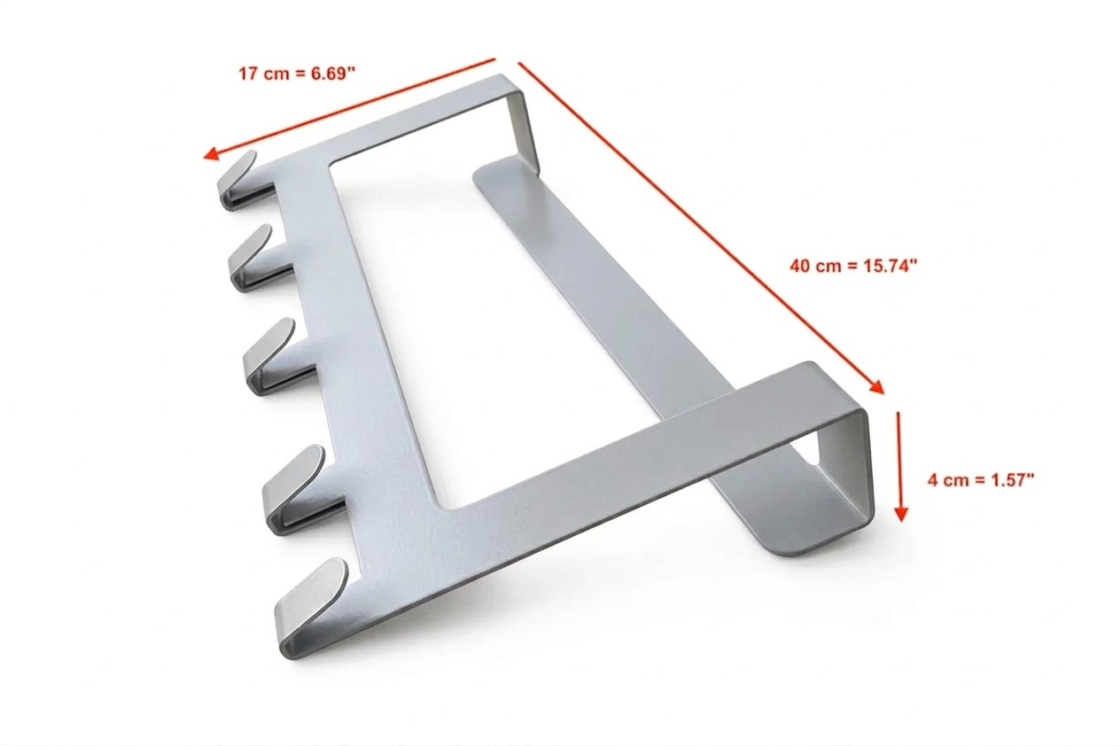 over-the-door hook rack with 6 foldable hooks: Dimension