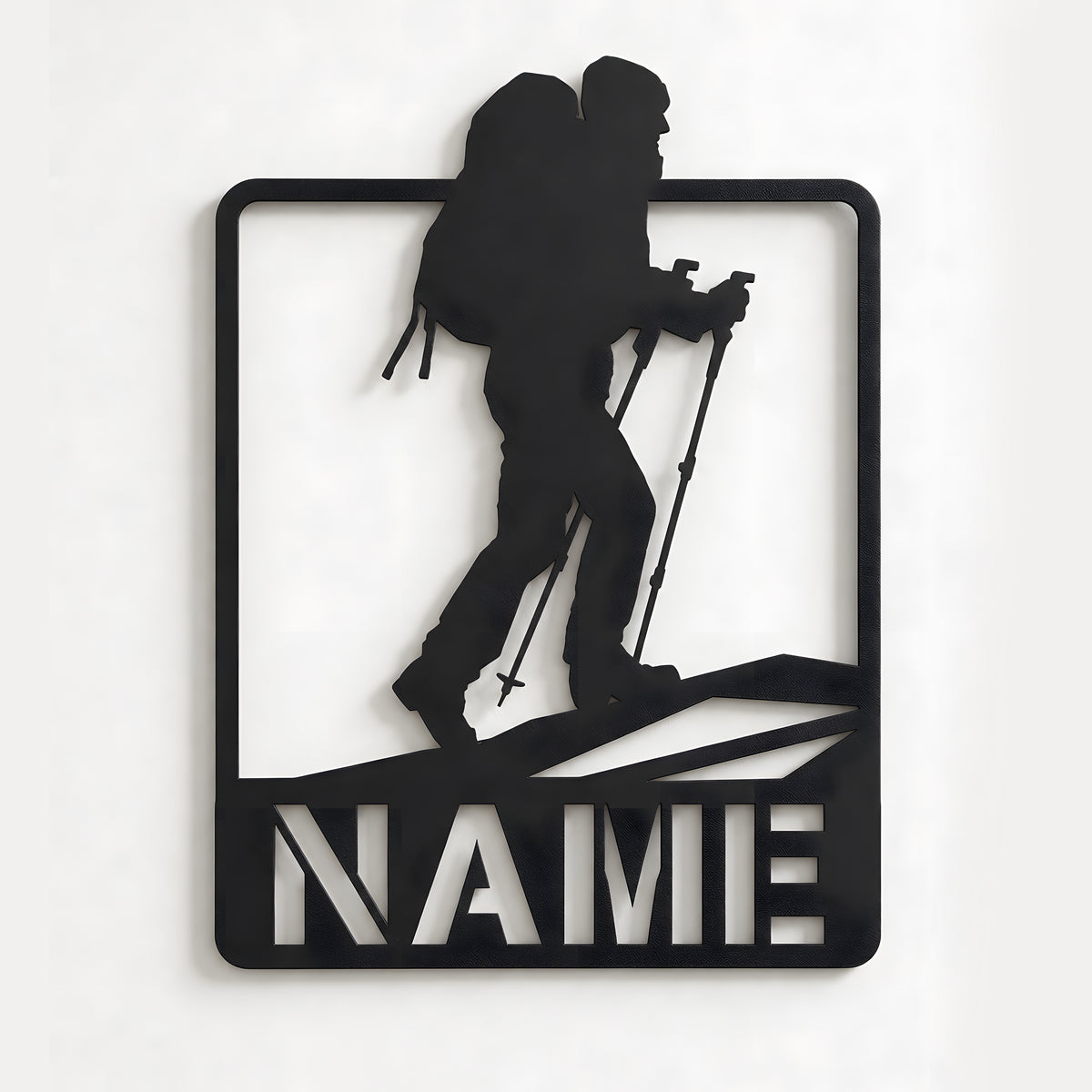 Personalized hiker metal sign Black