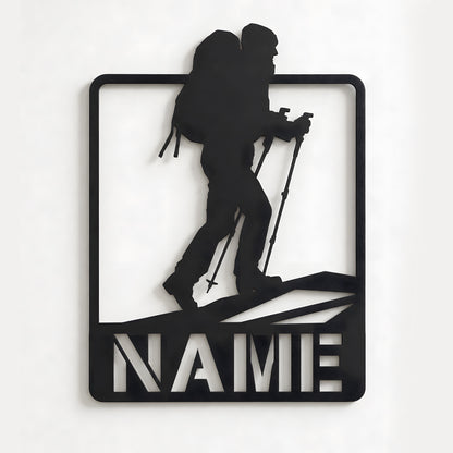 Personalized hiker metal sign Black