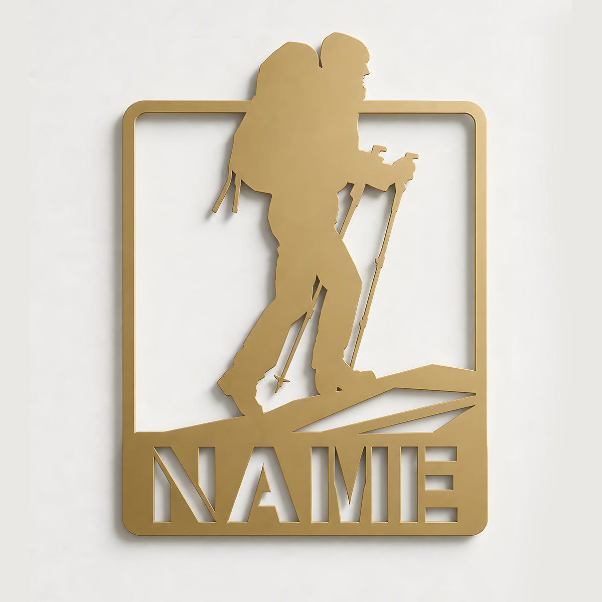 Personalized hiker metal sign Gold