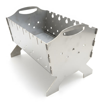 Side view of portable stainless steel mangal grill showing side view