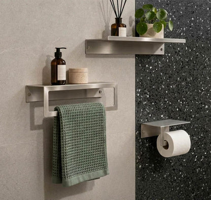 Stainless Steel Bathroom Shelf with Towel Bar & TP Holder
