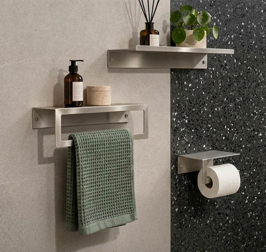 Stainless Steel Bathroom Shelf with Towel Bar & TP Holder