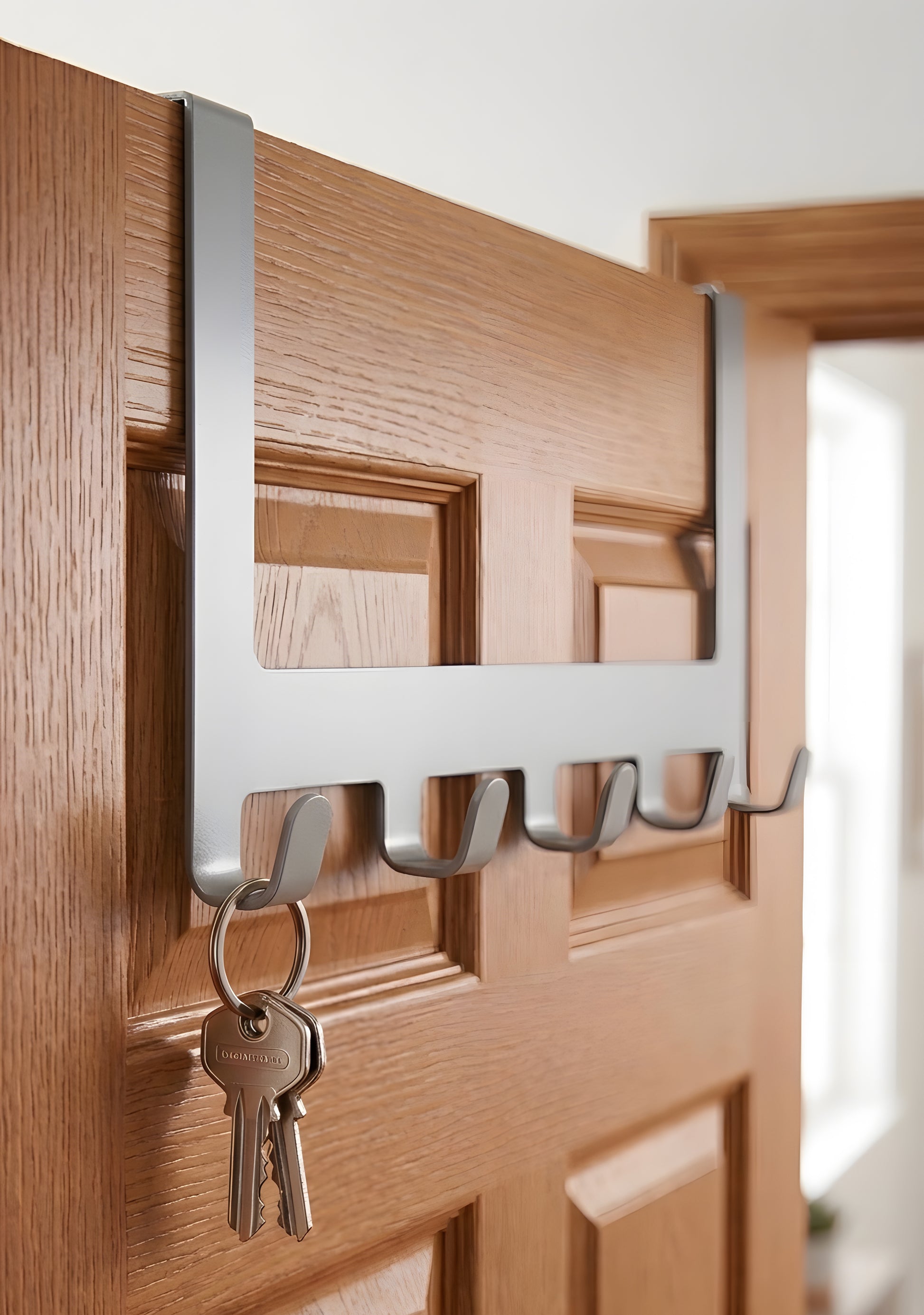 modern over-the-door hook rack closeup view