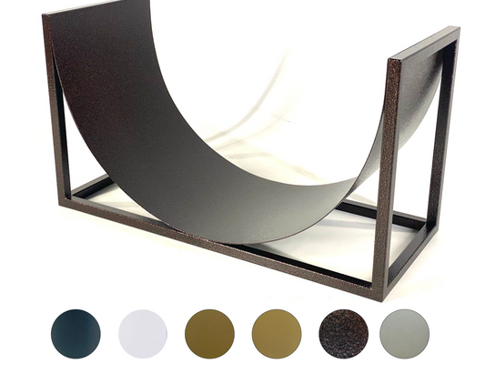 Front view with color samples of Firewood rack - WAVE