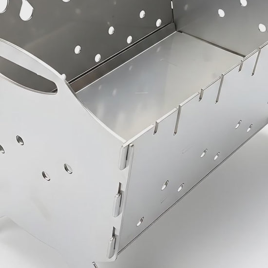Video view of portable stainless steel mangal grill showing