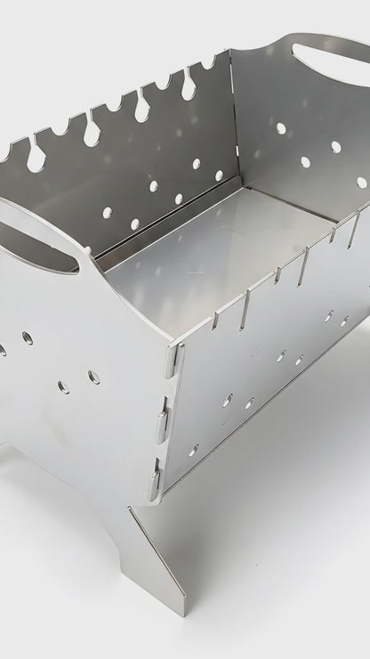 Video view of portable stainless steel mangal grill showing