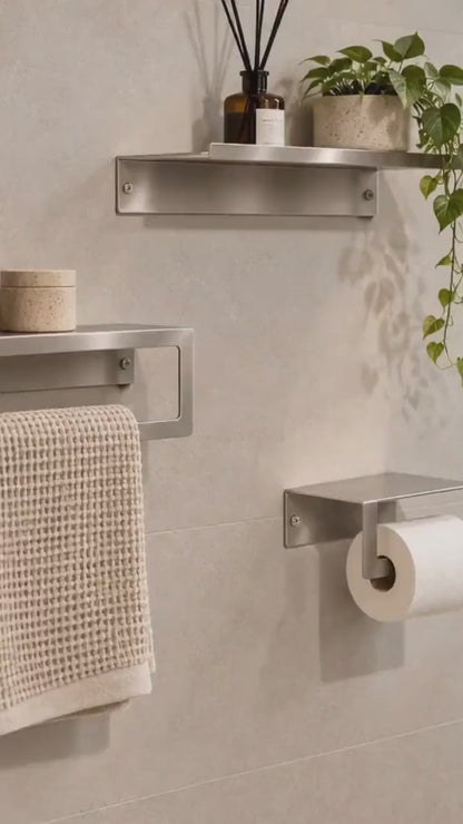 Stainless Steel Bathroom Shelf, Towel Bar & TP Holder : VIDEO