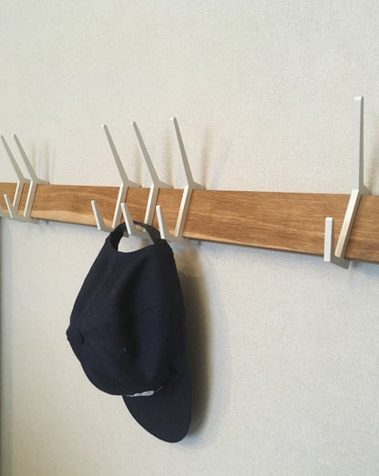 SCANDINAVIAN wooden coat & hat rack,Wooden rack with removable hooks,Stylish oak wood rack with sliding hooks,Entryway coat hooks,Home decor