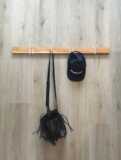 SCANDINAVIAN wooden coat & hat rack,Wooden rack with removable hooks,Stylish oak wood rack with sliding hooks,Entryway coat hooks,Home decor