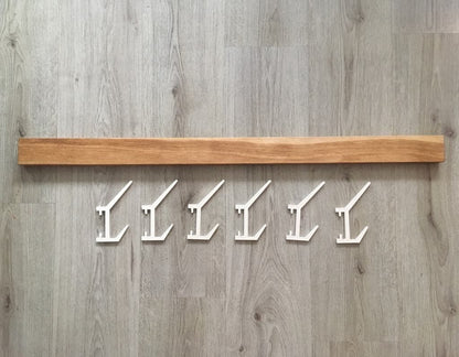 SCANDINAVIAN wooden coat & hat rack,Wooden rack with removable hooks,Stylish oak wood rack with sliding hooks,Entryway coat hooks,Home decor