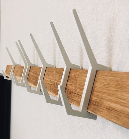 SCANDINAVIAN wooden coat & hat rack,Wooden rack with removable hooks,Stylish oak wood rack with sliding hooks,Entryway coat hooks,Home decor