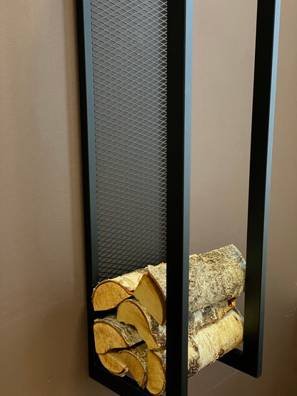 ELEGANT WALL FIREWOOD rack with wall protector/ steel sieve