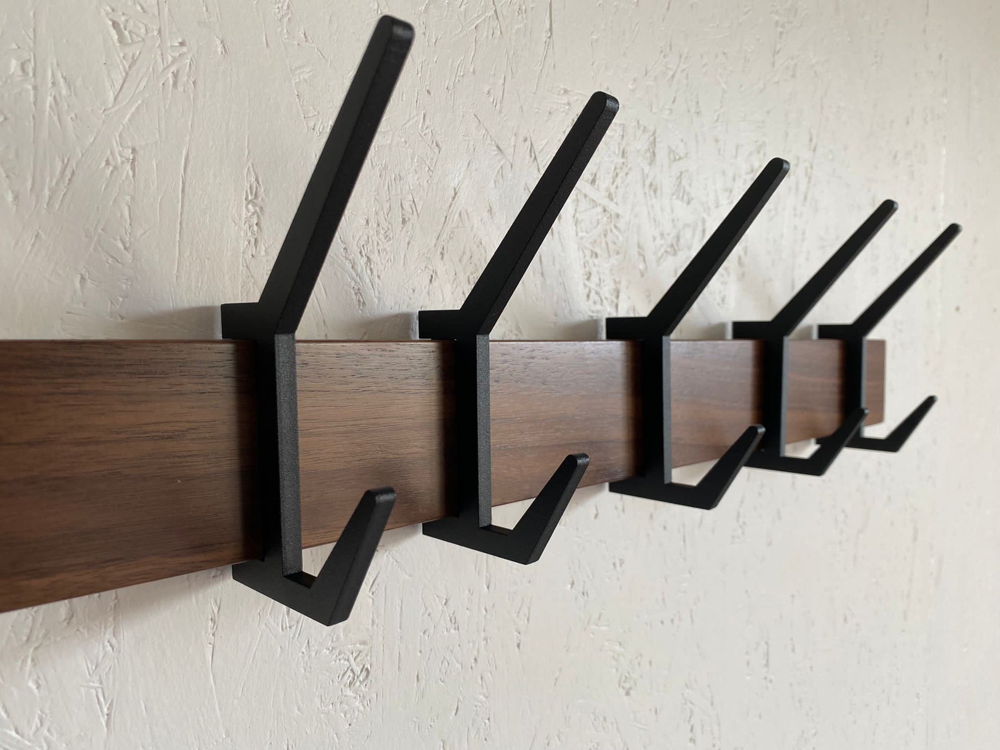 Wooden COAT & HAT rack, Wooden rack with removable hooks, Stylish walnut wood rack with sliding hooks, Entryway coat hooks/ WALNUT