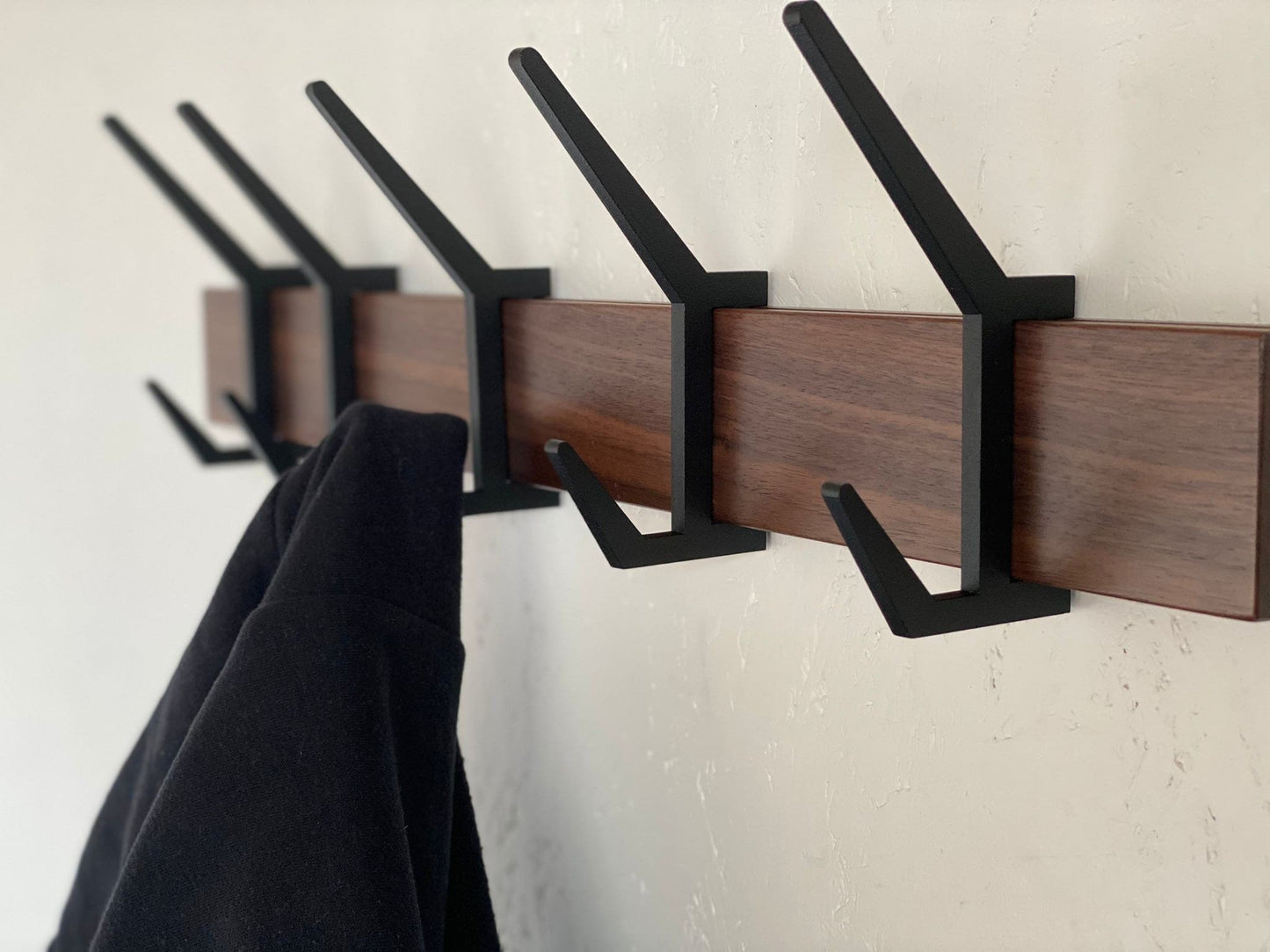 Wooden COAT & HAT rack, Wooden rack with removable hooks, Stylish walnut wood rack with sliding hooks, Entryway coat hooks/ WALNUT