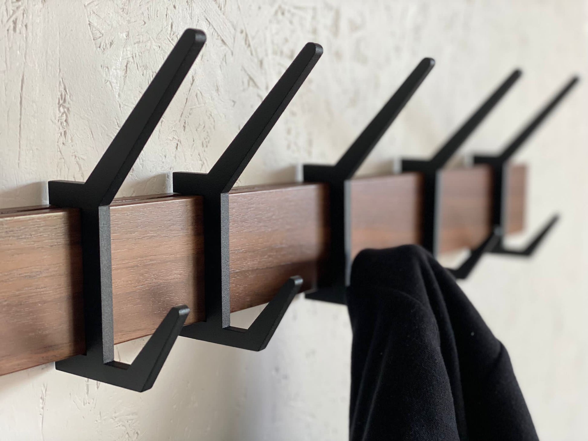 Wooden COAT & HAT rack, Wooden rack with removable hooks, Stylish walnut wood rack with sliding hooks, Entryway coat hooks/ WALNUT