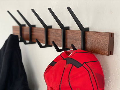 Wooden COAT & HAT rack, Wooden rack with removable hooks, Stylish sapele wood rack with sliding hooks, Entryway coat hooks/ SAPELE