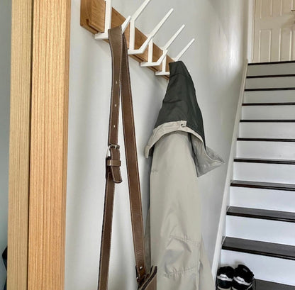 SCANDINAVIAN wooden coat & hat rack,Wooden rack with removable hooks,Stylish oak wood rack with sliding hooks,Entryway coat hooks,Home decor