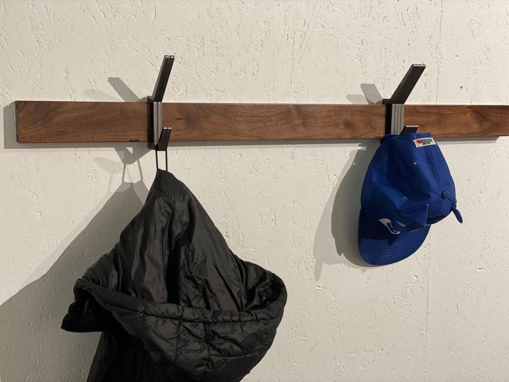 Wooden COAT & HAT rack, Wooden rack with removable hooks, Stylish walnut wood rack with sliding hooks, Entryway coat hooks/ WALNUT