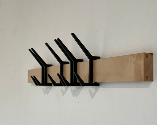 Wooden COAT & HAT rack, Wooden rack with removable hooks, Stylish maple wood rack with sliding hooks, Entryway coat hooks/ MAPLE