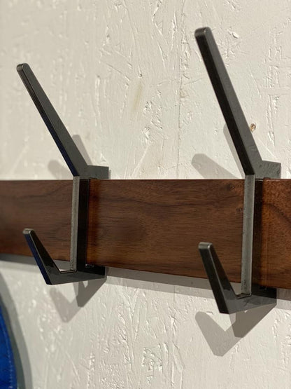 Wooden COAT & HAT rack, Wooden rack with removable hooks, Stylish walnut wood rack with sliding hooks, Entryway coat hooks/ WALNUT