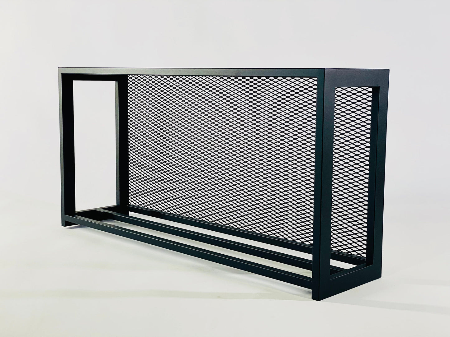 ELEGANT FLAT FIREWOOD rack with steel mesh and steel plate on top/ Horizontal firewood rack/ Floor firewood rack